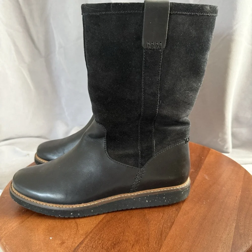 Clark's  Black Glick Elmfield Mid-Calf Leather/Suede casual Boots Women's Sz 10